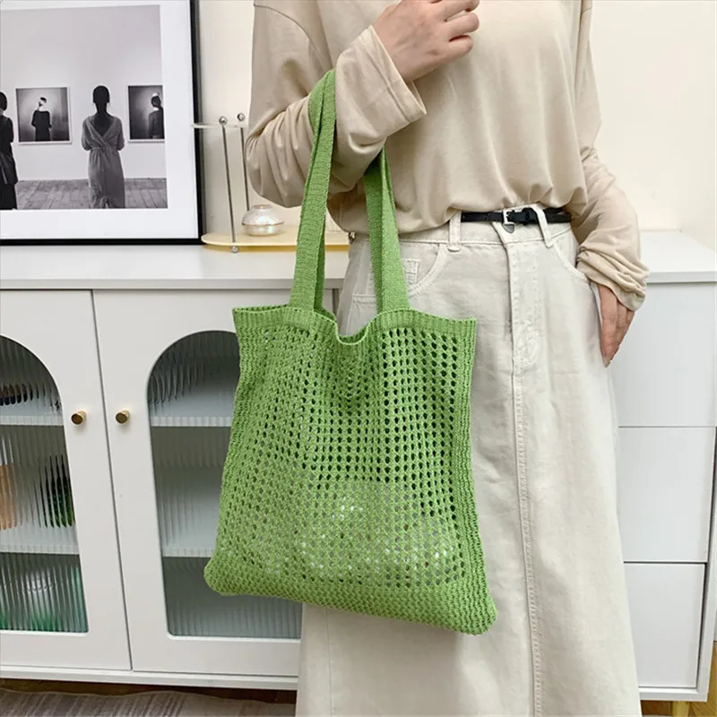 Hollow Out Crochet Bag, Aesthetic Handbag Shoulder Bag, Simple Knitted Tote Bag For Women, Girls, Work, White-Collar,Travel