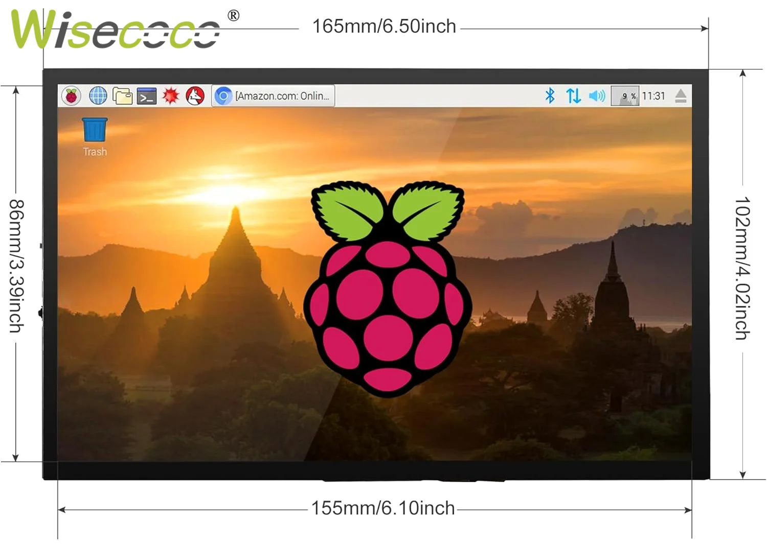 Wisecoco 7 Inch Raspberry Pi Touch Monitor 1024x600 HD IPS 450 Nits Brightness Display