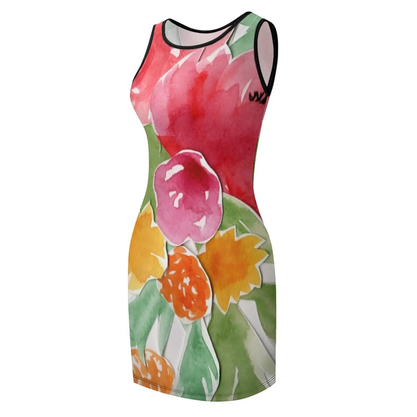 Bloemen aquarel boeket mouwloze zonnejurk dameskleding damesmode