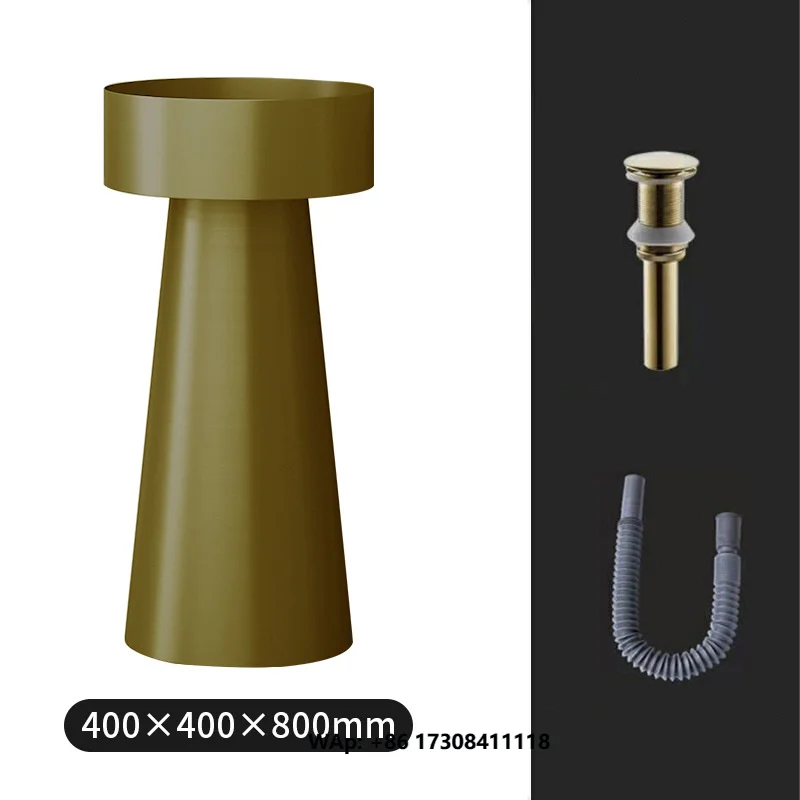 Modern Luxury Hotel Bathroom Sink Stainless Steel Column Wash Basin with Single-Hole Faucet Mount Polished Drainer Included