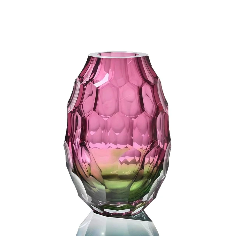 CN light luxury faceted crystal glass vase arrangement water plum bottle crystal ornament  decoration hydroponic flowervessel