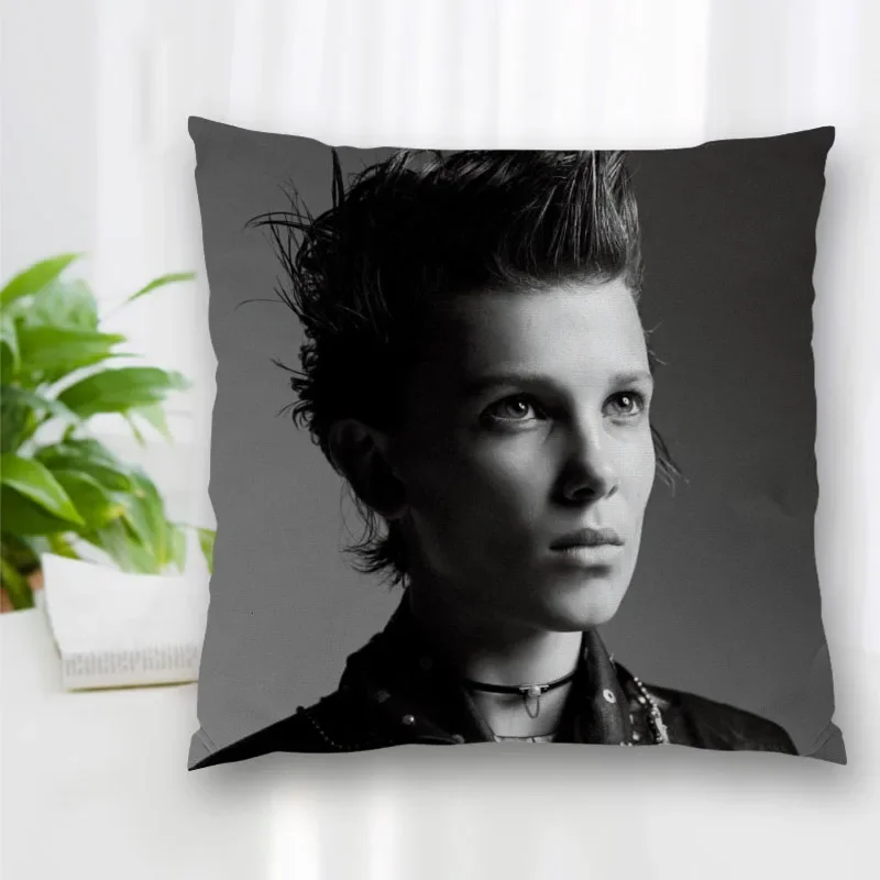 High Quality Millie Bobby Brown Actor Square Pillowcase Zippered Bedroom Home Pillow Cover Case 35X35cm 45x45cm