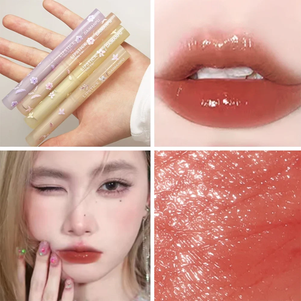 Thin Tube Flower Lipstick Pencil Moisturizing Long-lasting Non-stick Cup Sexy Glass Lips Glaze Solid Jelly Lip Gloss Cosmetics