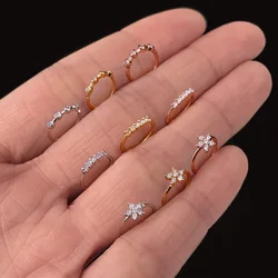 1pc Helix Daith Piercing Ear Cartilage Hoop Earrings for Women Girls Flower Inlaid CZ 4/5 Stone Crystal Rook Earing Jewelry