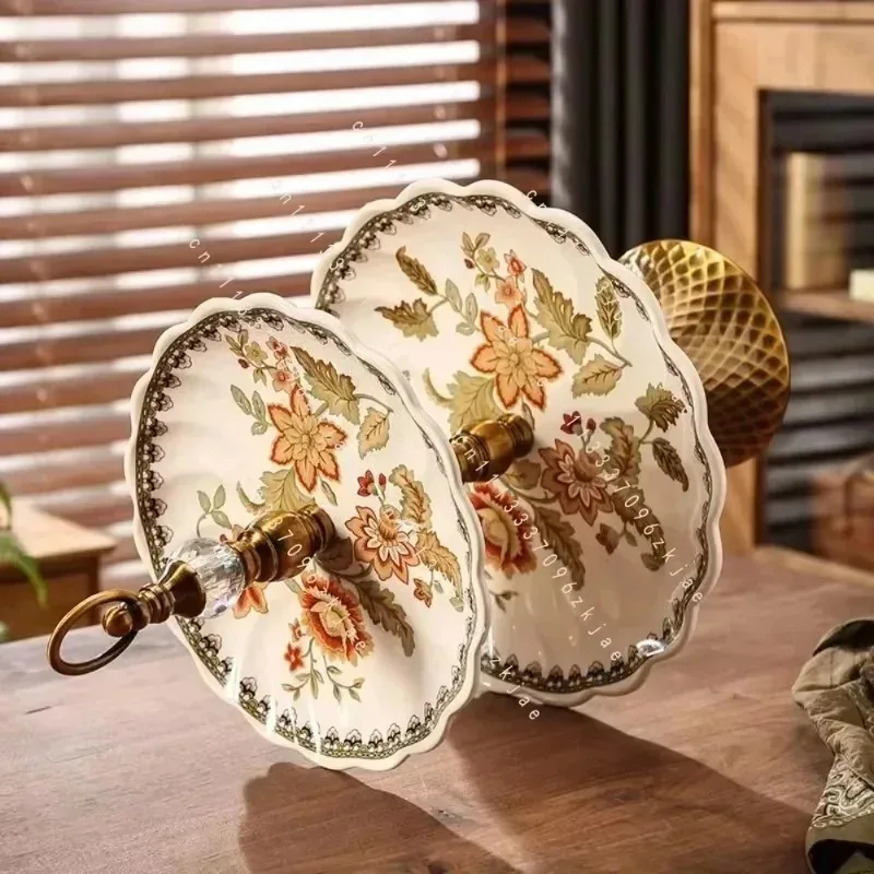 Creative European Double-layer String Plate Ceramic Afternoon Tea American Retro Dessert Plate Birthday Dessert Service Plate