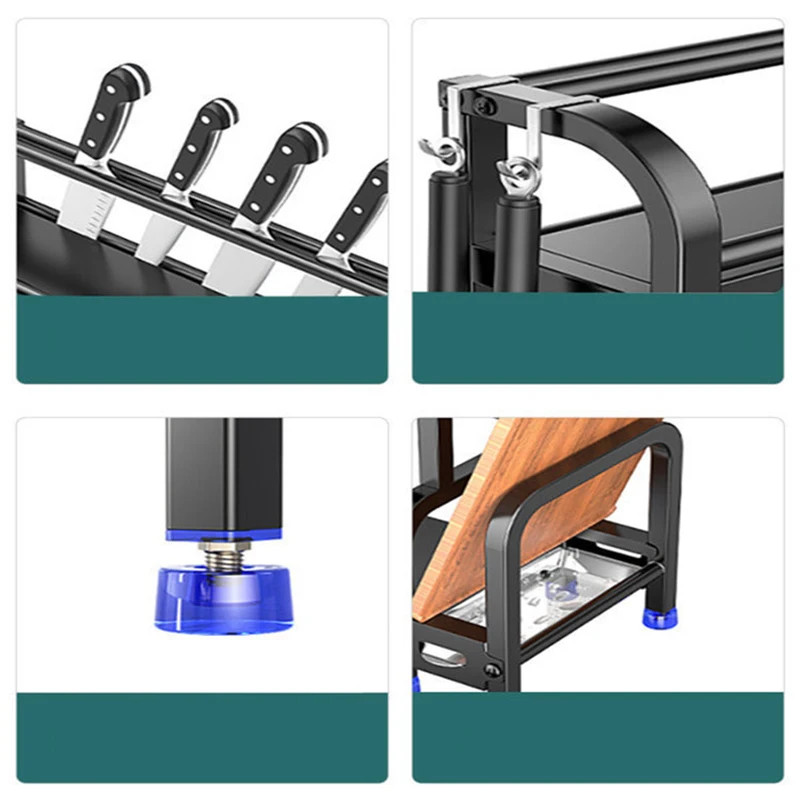 스테인리스 스틸 나이프 향신료 랙, 조미료 보관 항아리, 도마 배수 스탠드 정리함, 주방 랙, 2 레이어, 3 레이어
