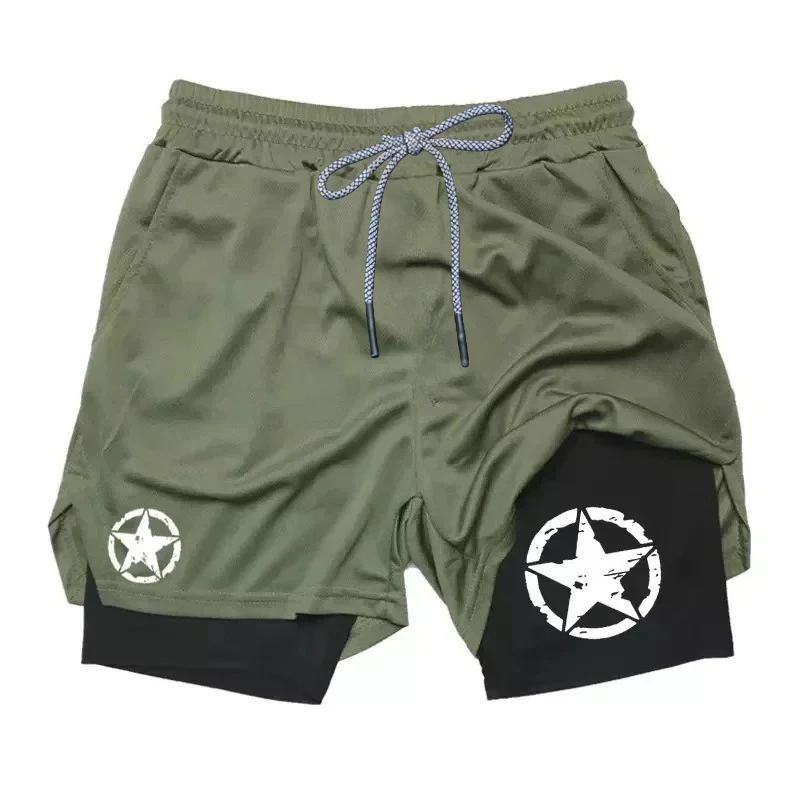 

2026 new spring/summer multifunctional men's sports shorts 2-in-1, quick drying running shorts, double-layer men'sshorts for gym