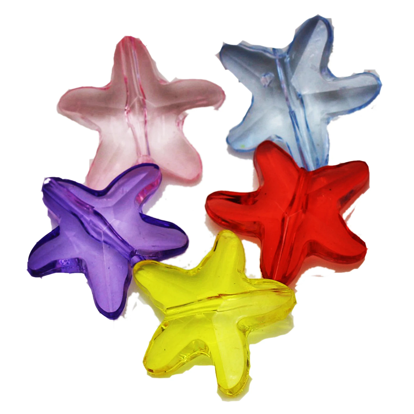 100 Mixed Colour Transparent Acrylic Sea Star Starfish Beads 16X16mm