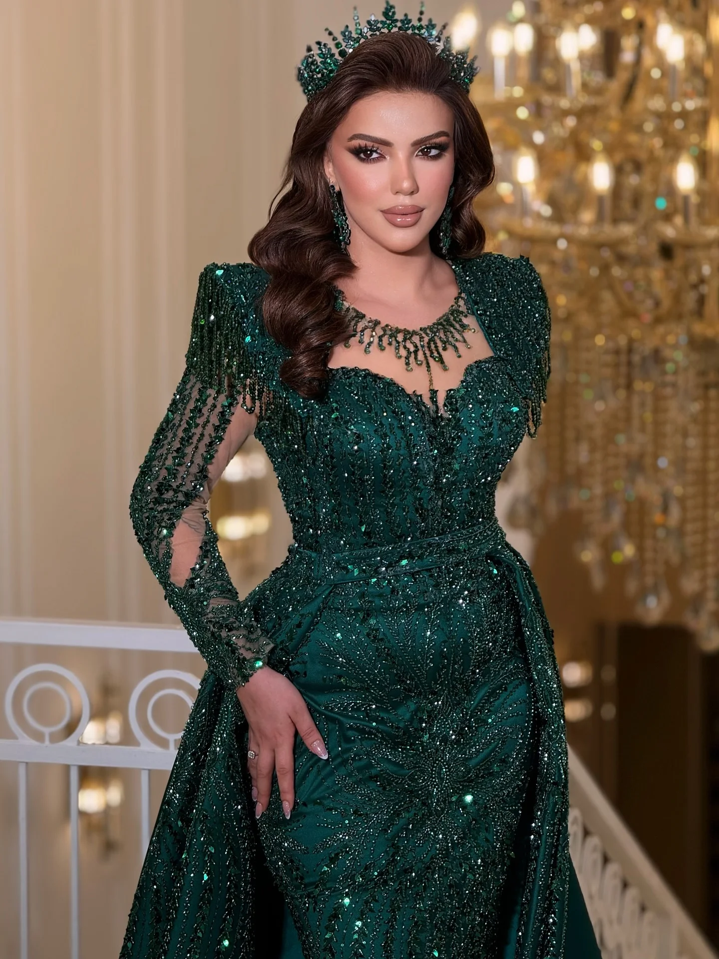 Gala Attire Gorgeous Dark Green Sequins Mermaid Prom Dresses Women Formal Evening Gowns Aso Ebi Wedding Party Dress Customized
