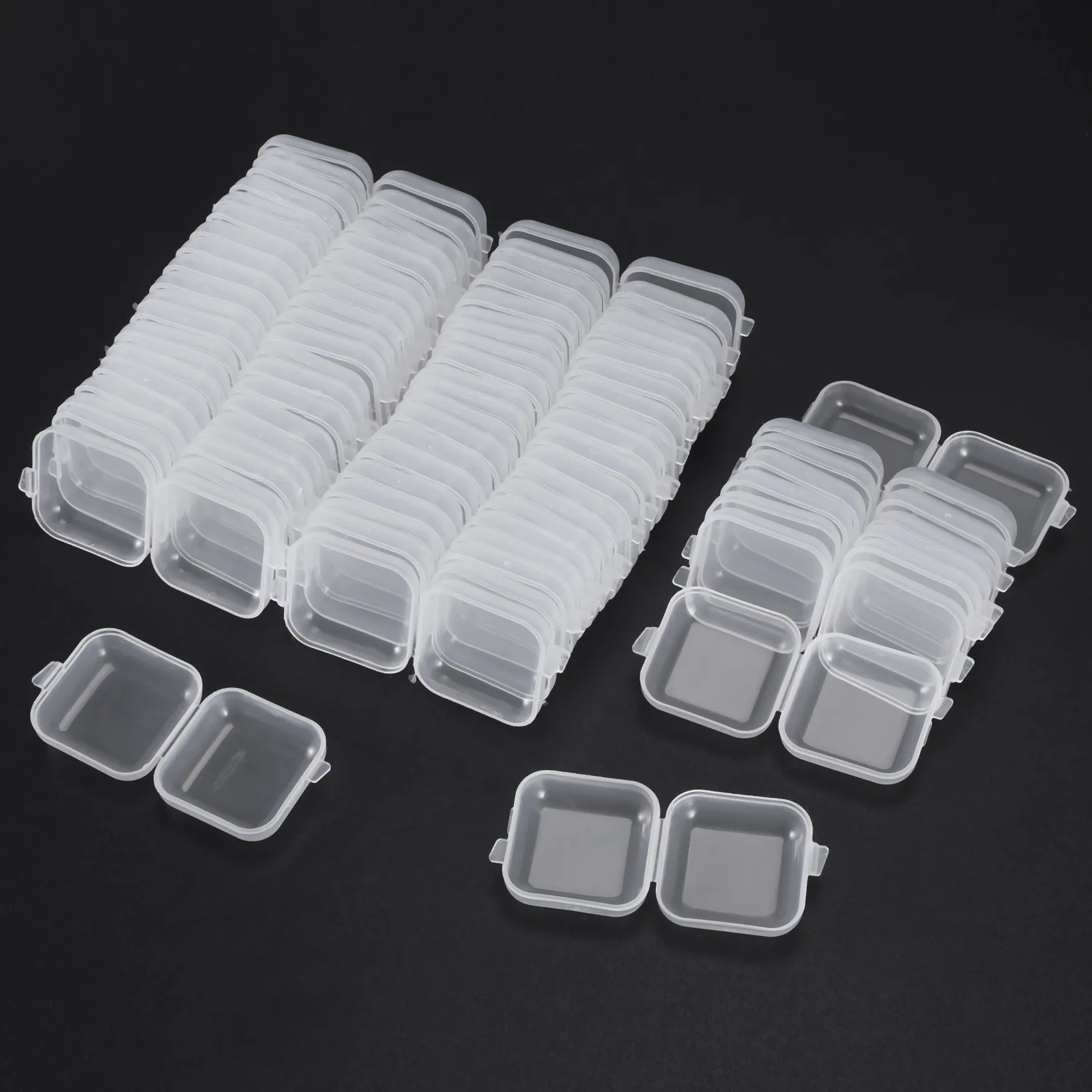 AT02-50Packs Small Clear Plastic Storage Containers,Mixed Empty Mini, Case With Lids For Small Items And Other Craft Projects
