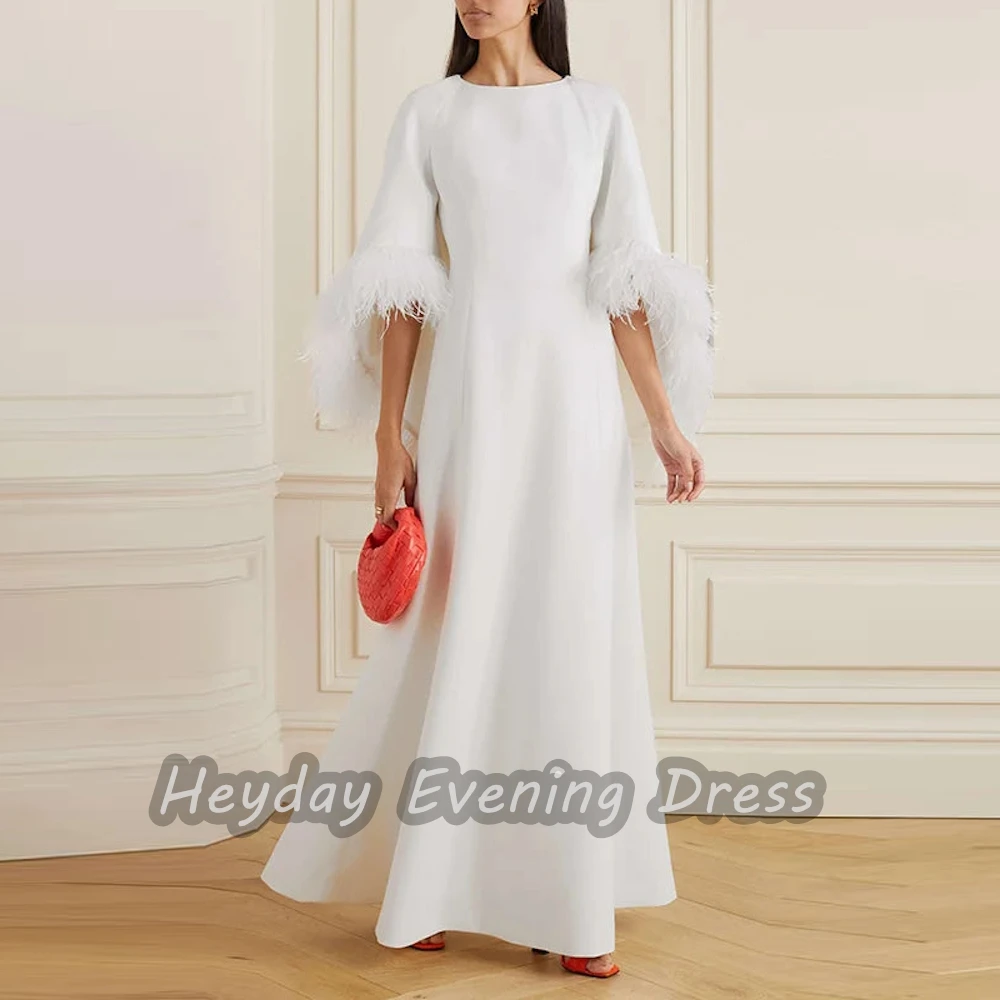 Heyday السعودية Scoop Neckline Crepe A-Line Half Sleeves Fashion Sexy Floor Length Elegant Prom Dress For luxurious Woman 2024