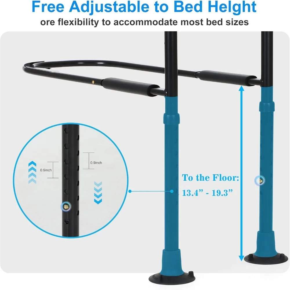 Elderly Bed Safety Rail with Motion Sensor Light, Adjustable Height & Storage Pocket for All Bed Sizes