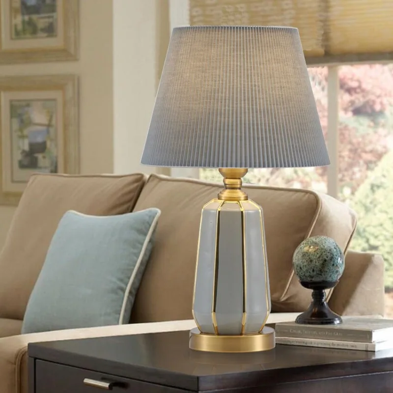 Ceramic Floor Lamps Minimalist Living Room Study Bedsides Illumination Luminiares Warm Pleated Fabric Lampshade LED Table Lights