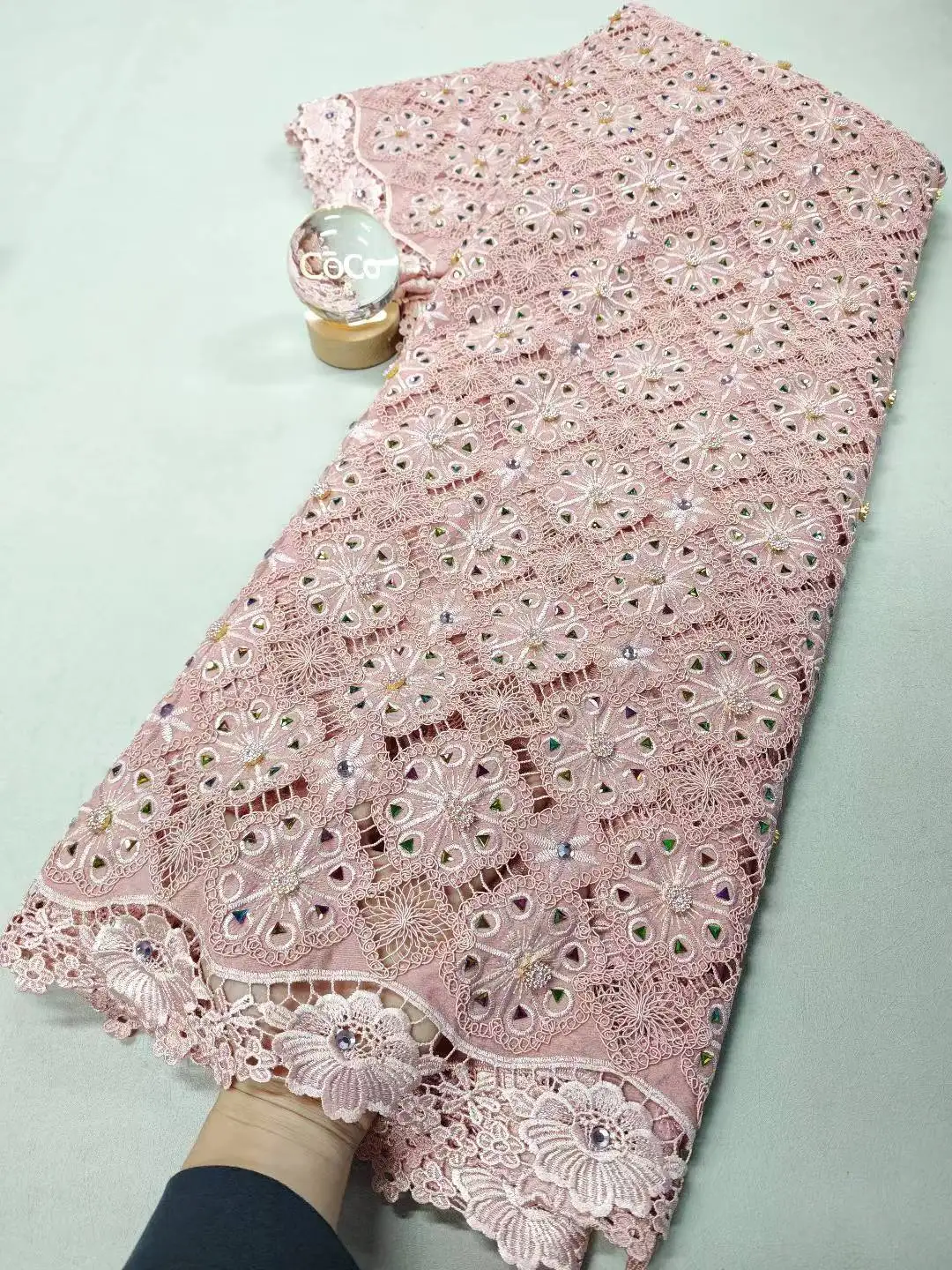 

2025 African Nigerian Tulle Lace Fabric High Quality Cotton Wedding Party Dress Sequins For Sewing Embroidery 5Yards XL133