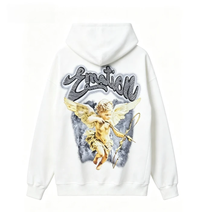 2026 new A graffiti handwritten design with Cupid angel and smoke background, unisex pullover hoodie