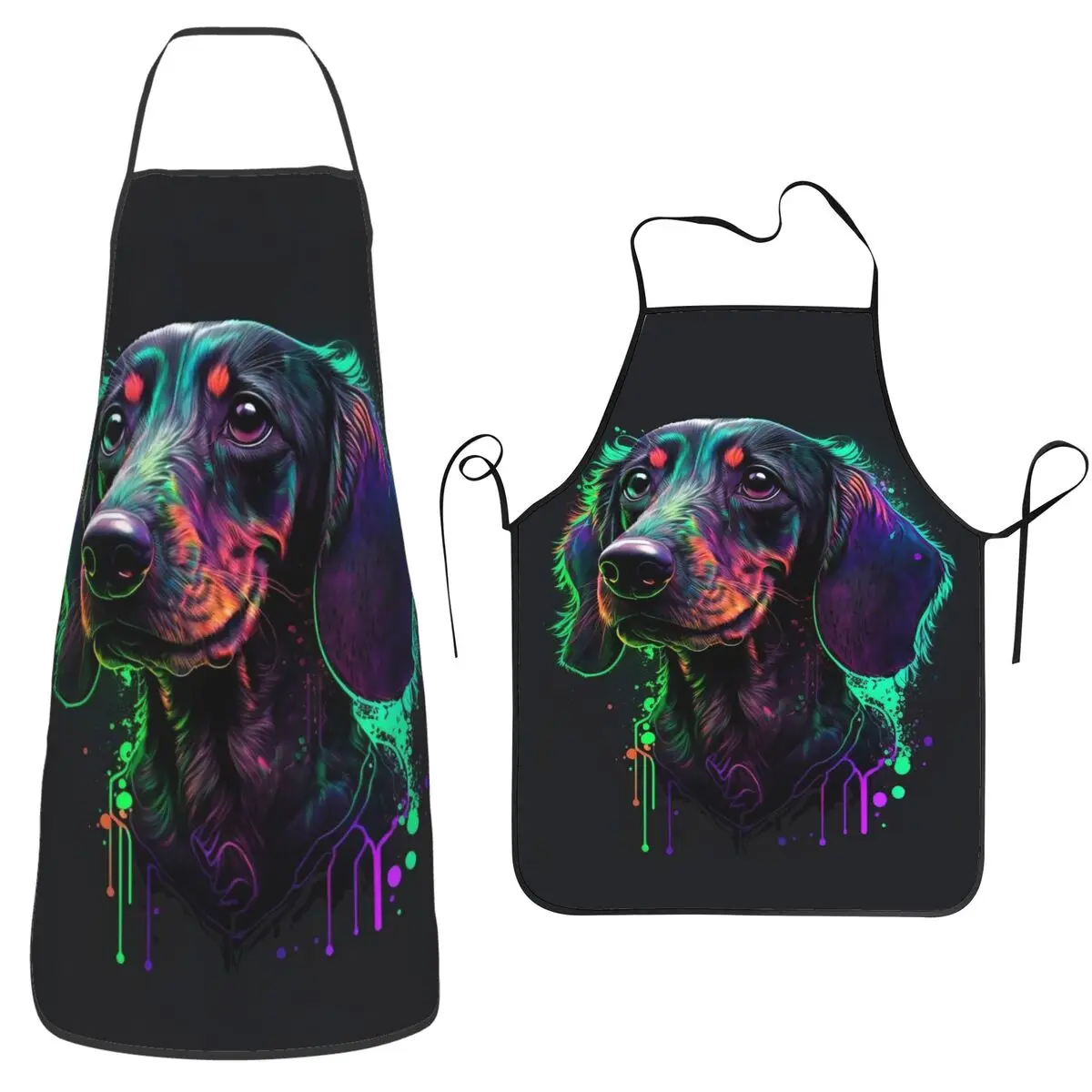 Colour Happy Puppy Dog Print Apron Chef Cooking Tablier Sleeveless Bib Kitchen Cleaning Pinafore for Women Men Painting
