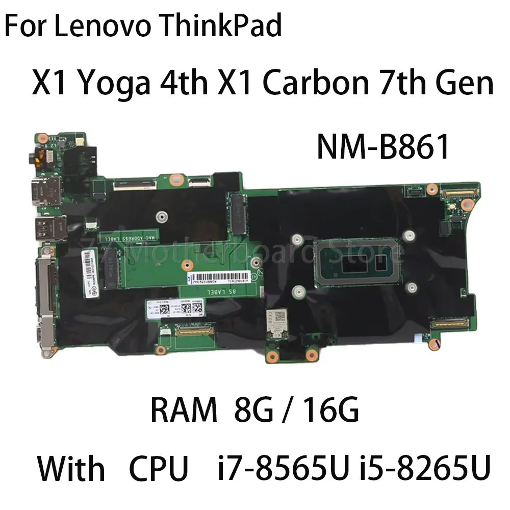 Laptop Motherboard For Lenovo ThinkPad X1 Yoga 4th X1 Carbon 7th Gen NM-B861 With CPU I7-8565U I5-8265U FRU 8G 16G 01YU380