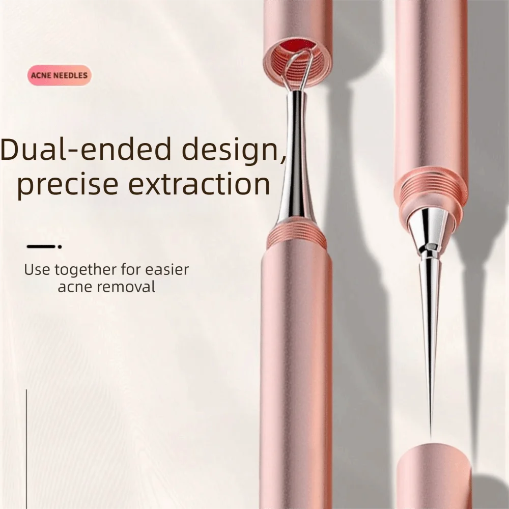 Double-Ended Blackhead Extractor Stainless Needles Rust-proof Acne Removal Tool with Cover Multi-purpose Pore Cleaner