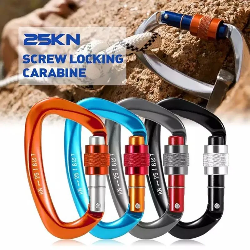 25KN D-shape Professional Carabiner Screw Locking Gate Carabiner Climbing Rappelling Gear Quick Equipment Outdoor EDC Tools