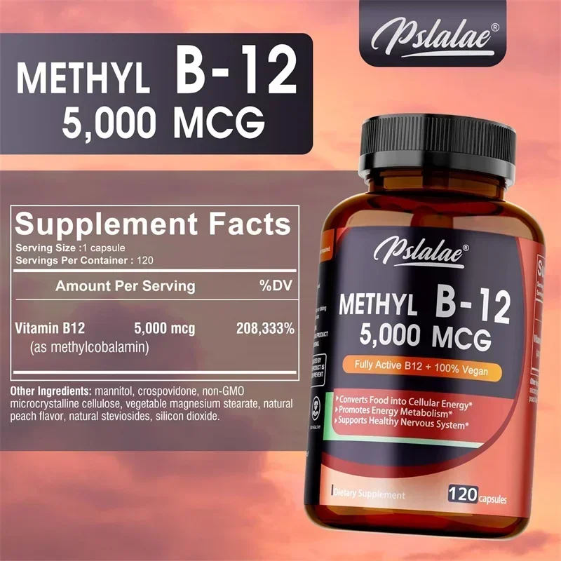 Vitamine B12 5000 Mcg - Soutient les niveaux d'énergie, l'esprit et le système nerveux - Production des cellules sanguines, soulagement de la fatigue, santé cardiaque