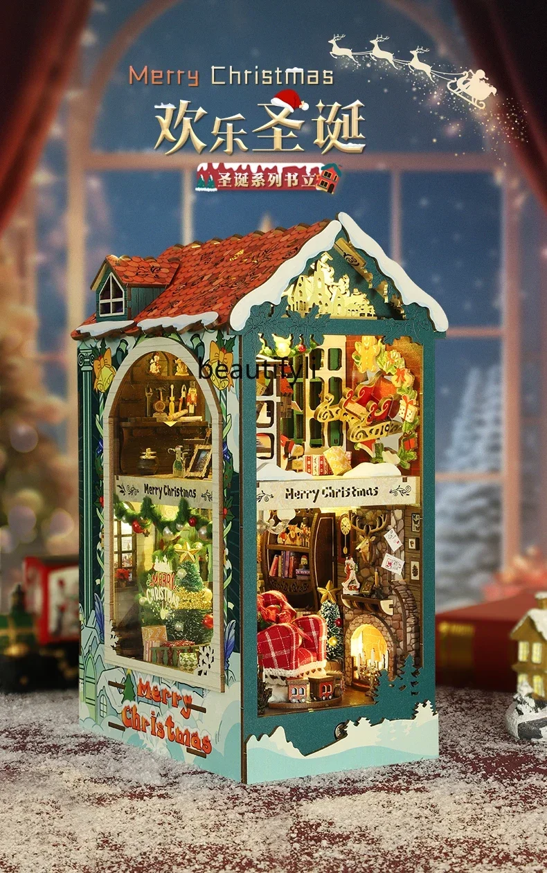 Natal diy livro suporte montagem tridimensional livro pequena casa modelo artesanal casa criativa presente de natal