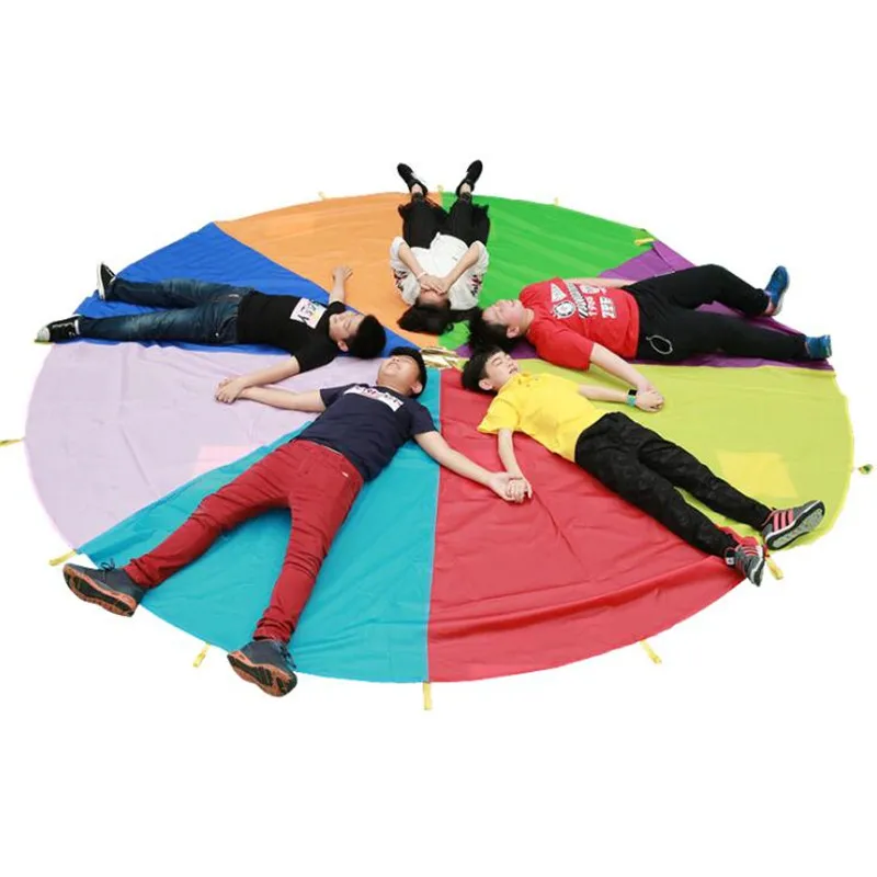 Hot Diameter 2/3M Child Kid Sport Development Outdoor Rainbow Umbrella Parachute Toy Jump-sack Ballute Play Parachute 8 Bracelet