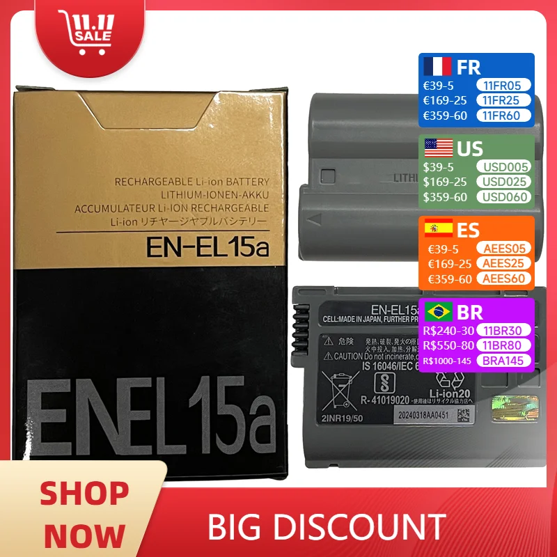 

NEW EN-EL15a EN EL15a Battery For Nikon DSLR D7000 D7100 D7200 D850 D750 D780 D7500 D810 D500 D800 D610 D600 L5 Z6 Z7