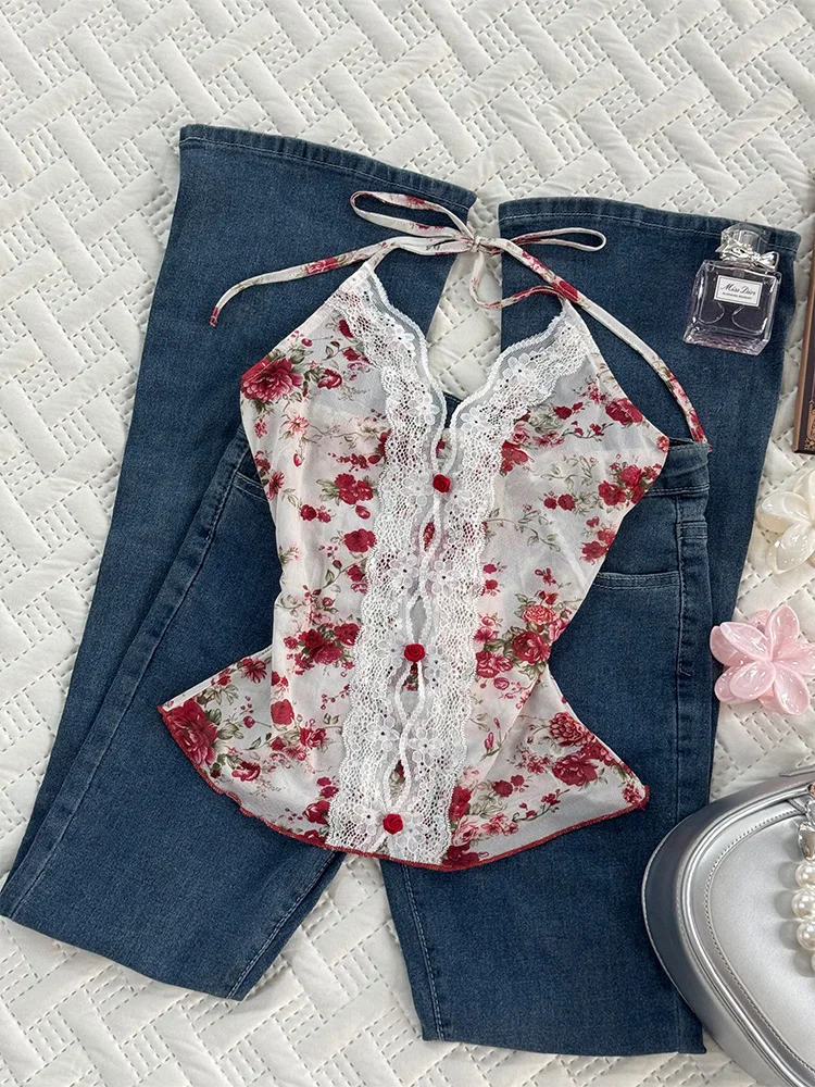 

Original Retro Floral Women's Tank Top Summer Outerwear Slimming Waist Design Cotton Blend Comfortable Commute Sle Vest