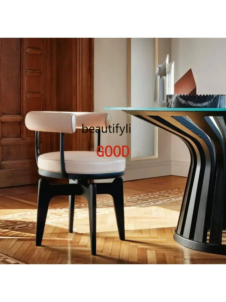 Italian Minimalist Solid Wood Dining Chair Restaurant Light Luxury Modern Rotatable Backrest Armrest Study Chair furniture