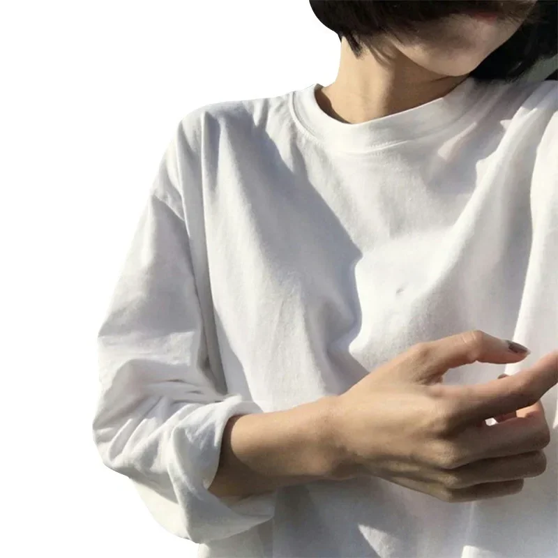 Dameskleding Koreaanse versie voor dames Los effen kleur T-shirt met lange mouwen Dameskleding