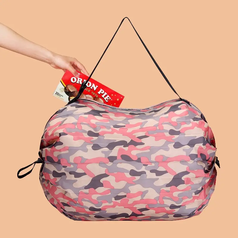 Reusable Foldable Shopping Bag Pink Waterproof Oxford Cloth Travel Beach Bag Supermarket Grocery Portable Storage Bag