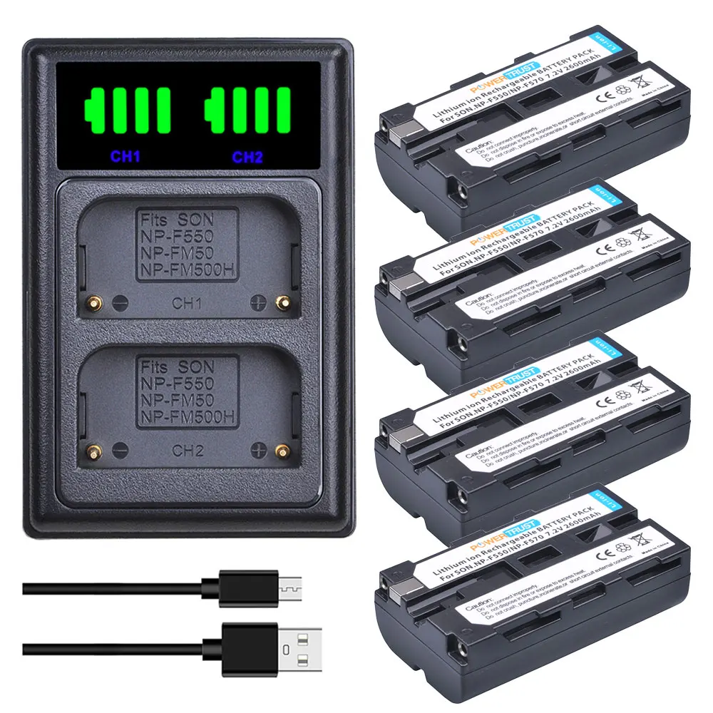 

NP-F550 Battery and LED USB Charger for Sony NP-F570, F530, F970, F960, F770, F750, F330, CCD-SC55, TR516, TR716, TR818, TR910