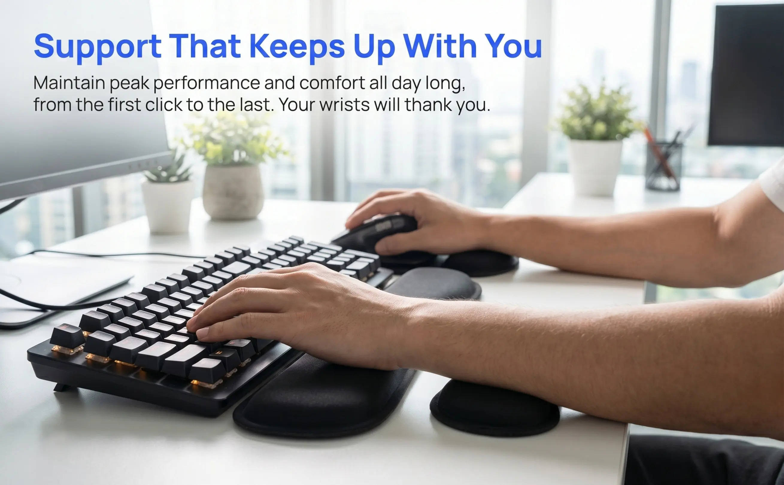 1Set Memory Foam Wrist Rest Set Ergonomic Mouse Keyboard Wrist Support Pad Comfortable Hand Joint Protector for Long Computer