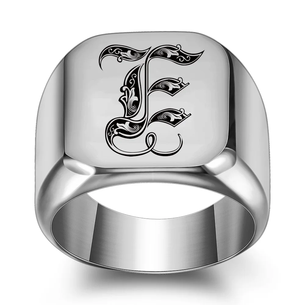 New Stainless Steel Initial Alphabet Letter A Vintage Ring For Men Metal Rock Wedding Wide Love Band Finger Rings Jewelry Gifts