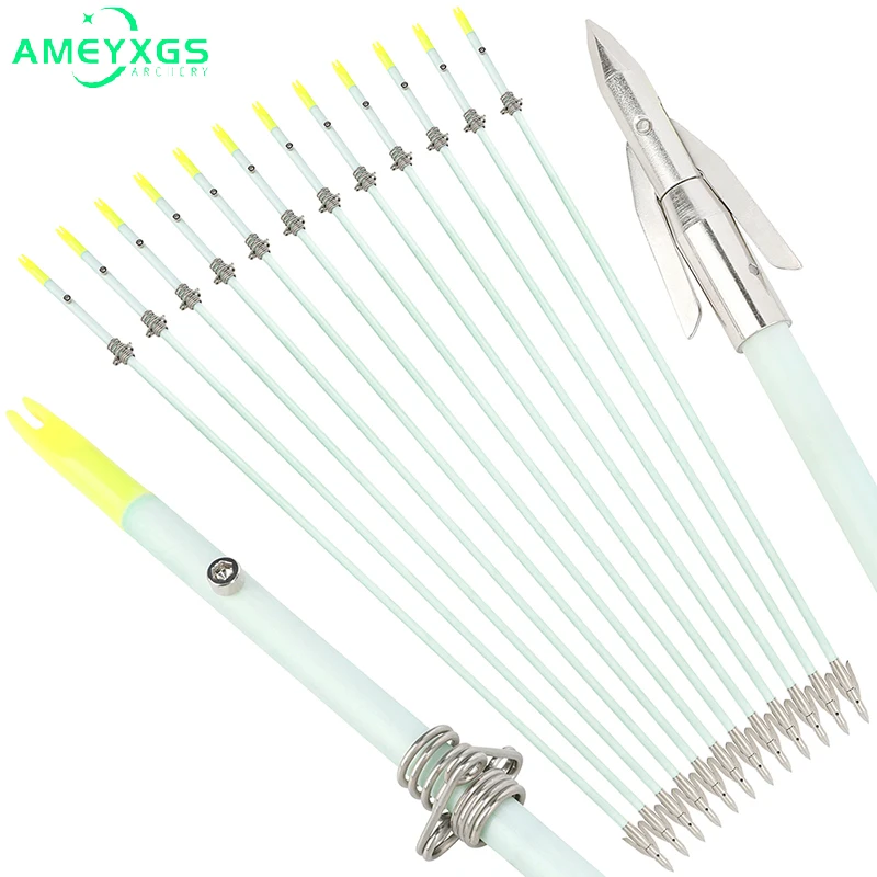 6/12pcs Archery Luminated Bowfishing Arrow OD8mm Solid Fiberglass Shaft Noctilucent for Compound Recurve Bow Hunting Accessories