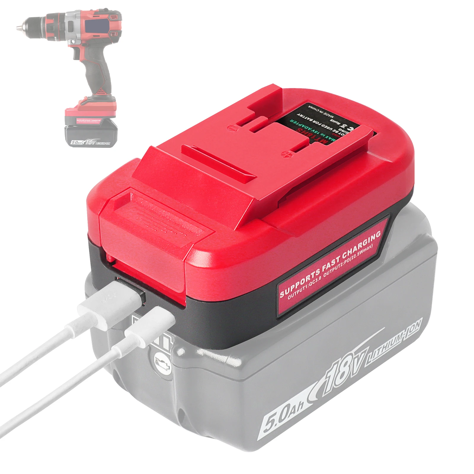 Adapter for Makita 18V battery to EINHELL 18V tool use PD 22.5W QC3.0 USB USBC port included