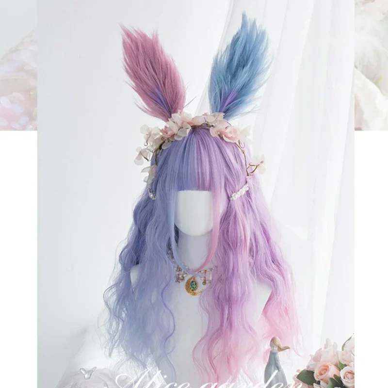 Harajuku soft girl lolita wig bunny Bonnie candy color Lolita long curly hair student sweet cute dreamy cocktail girl women wig