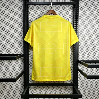 Unisex Bright Yellow Crew Neck Sport Tee Soccer Field Print Quick Dry Training Short Sleeve Top