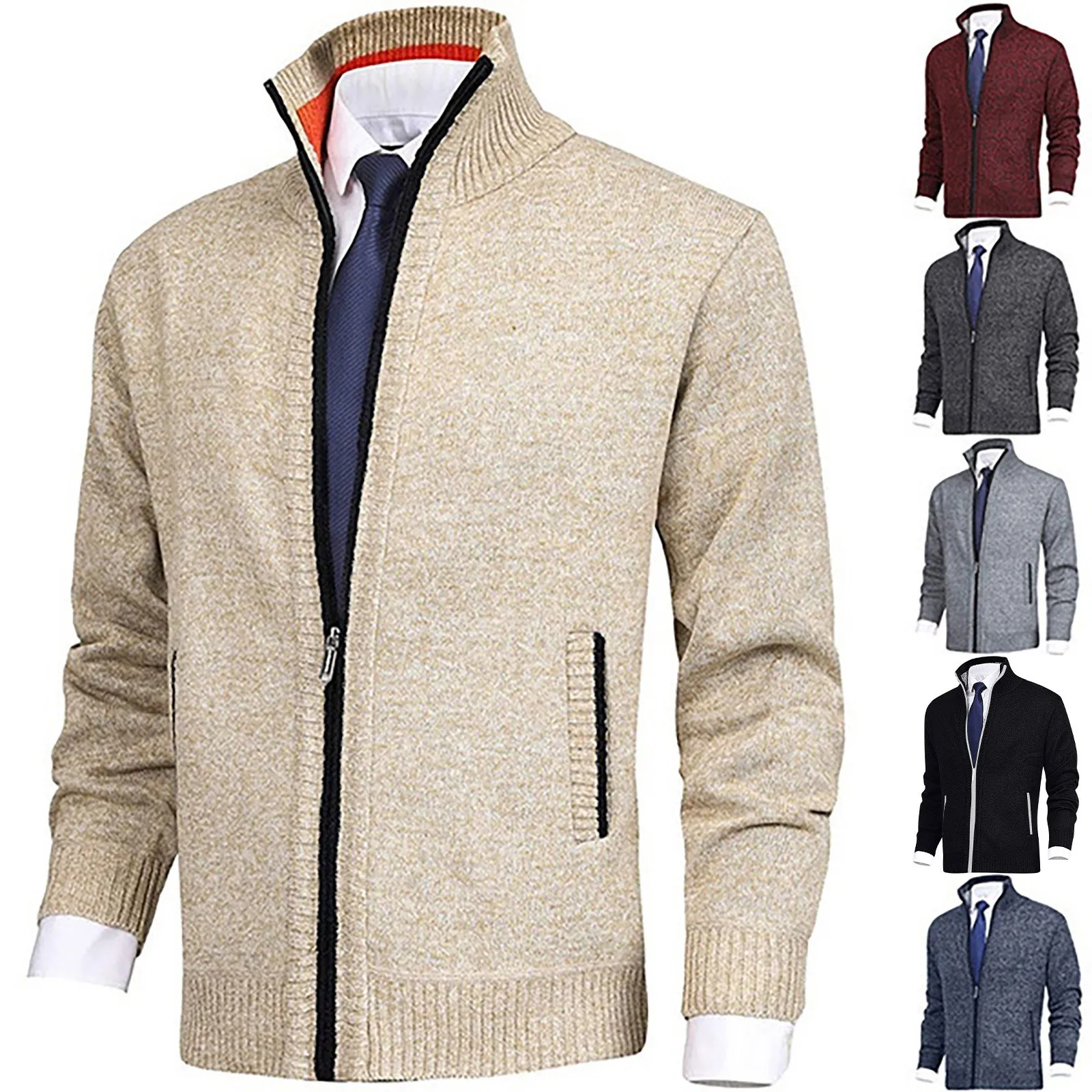 

Зимний мужской вязаный свитер, повседневное пальто, модный свободный кардиган, теплая куртка, свитер с воротником-стойкой, вязаное пальто, осень