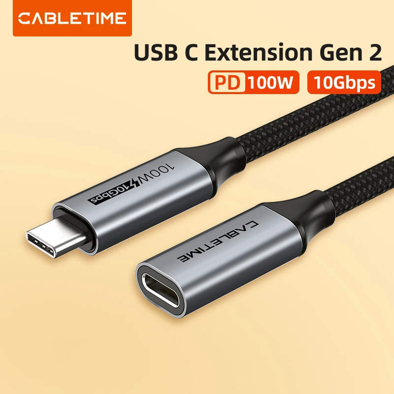 CABLETIME USB C Cable Extension Gen 2 4K 60Hz PD100W 10Gbps Fast Charging USB C 3.1 Cable for Macbook Laptop Smart phone C423