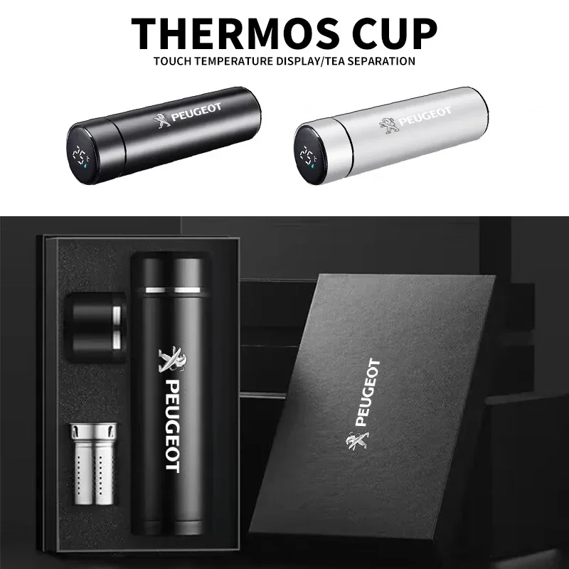 

500ML Intelligent Thermos Bottle Digita Temperature Display Car Insulated Cup For Peugeot 206 207 307 308 408 3008 2008 5008 508
