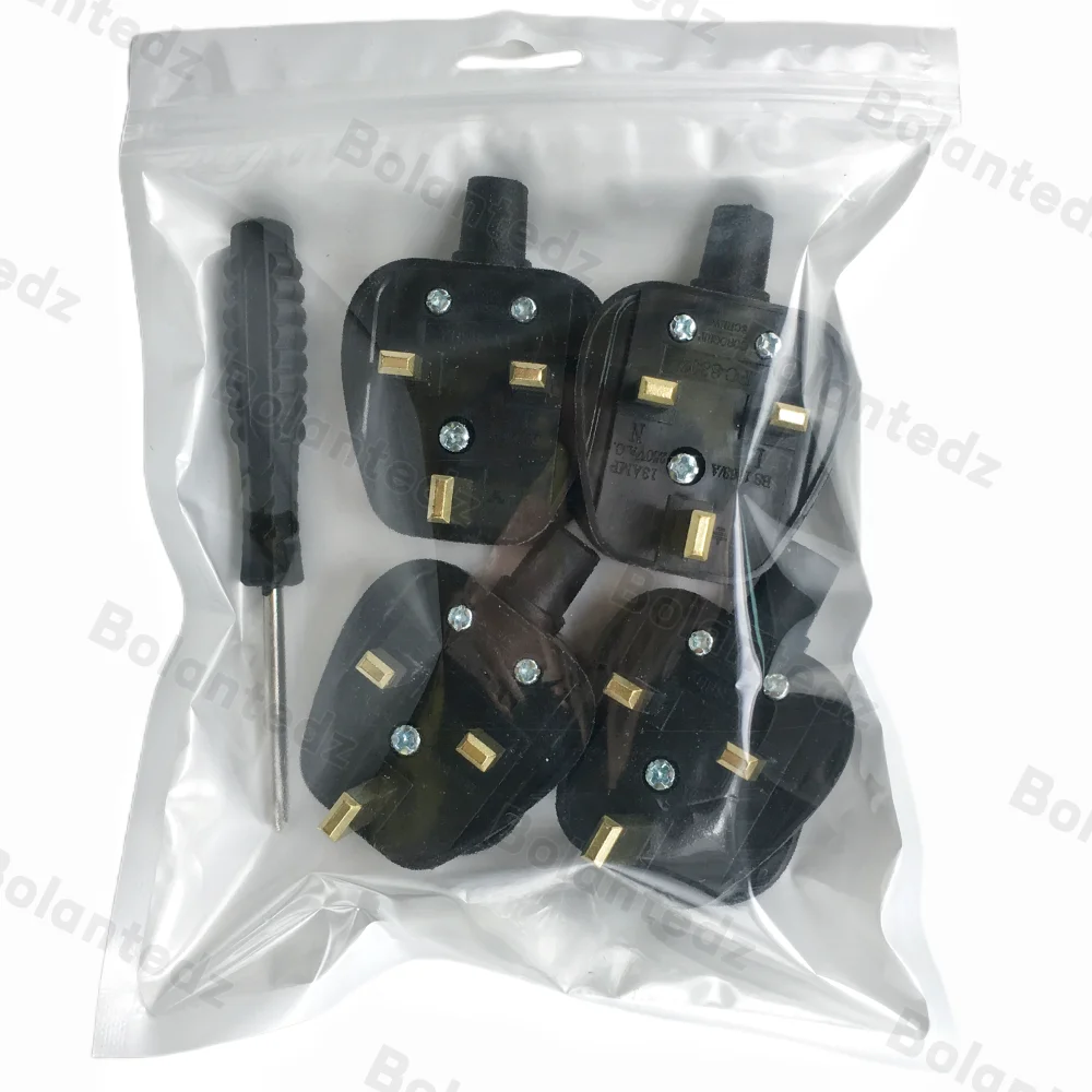 4Pcs UK 3 Pins AC Electrical Power Rewireable Plug Male Wire Fused Socket Adaptor Extension Cord Cable Connector + Screw Driver