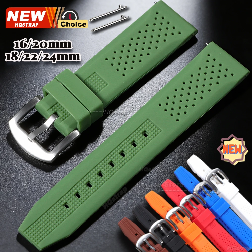 16/18/24mm 20mm 22mm Porous Breathable Silicone Strap for Seiko Bracelet for Omega Rubber Belt Women Men Wristband Quick Release