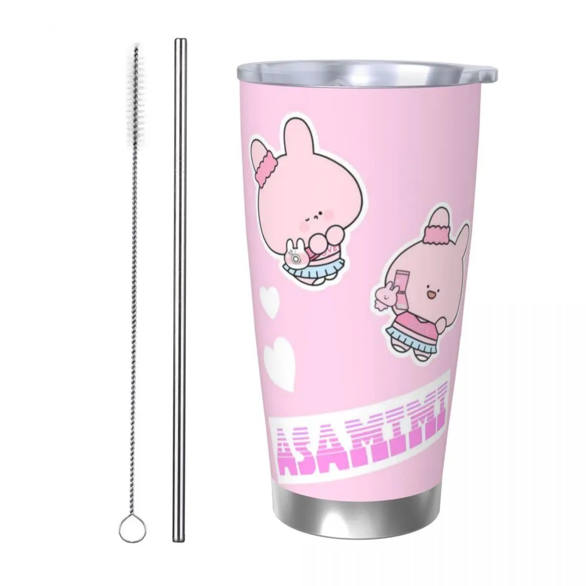 Asamimichaan Cute Asamimi 20oz Stainless Steel Car Mug Straw Thermal Iced Travel Cup Vacuum Insulated Coffee Hot Cup
