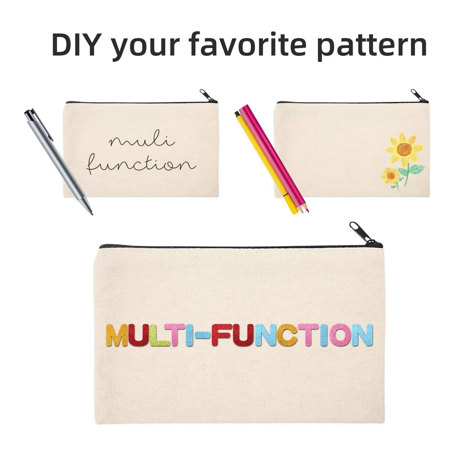 Nuovo 10 pezzi borsa artigianale vuota fai da te custodia per penne in tela borse per trucco vuote - borsa per matite in tela borsa per cosmetici in tela di cotone borsa da viaggio