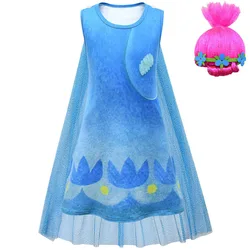 Girl Trolls2 Poppy Dress-Up Cosplay Costume Fancy Party Princess Nightdress with Cape And Wig