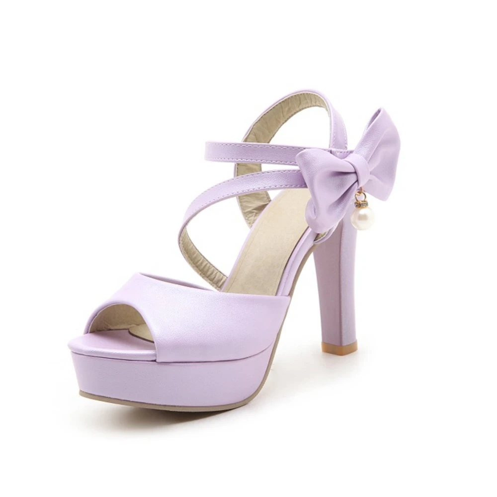 Women Sandals Platform High Heels Spring Summer Bow Peep Toe Ladies White Pink Bride Wedding Purple Shoes 11cm Party Pumps 9-2