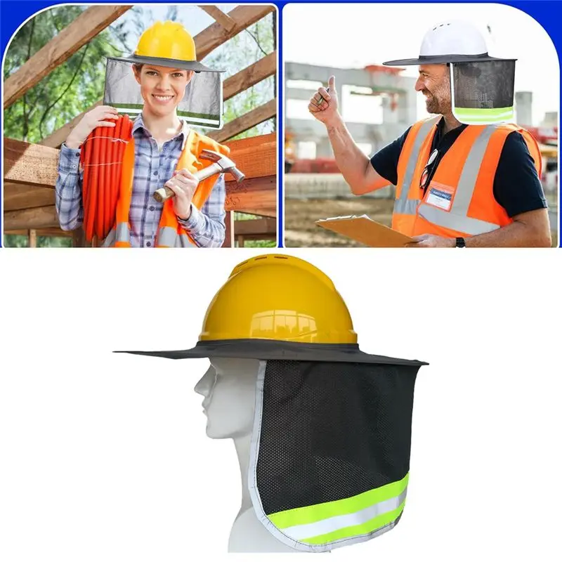 NEW-Hard Hat Sun Shade, High Visibility Sun Visor Neck Shade With Reflective Strip, Full Brim(Hard Hat Not Included) 2 Pack