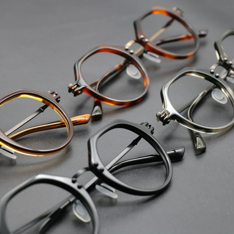 Retro Italian Plate Handmade Glasses Mechanical Style Pure Titanium Eyeglass Frame Male