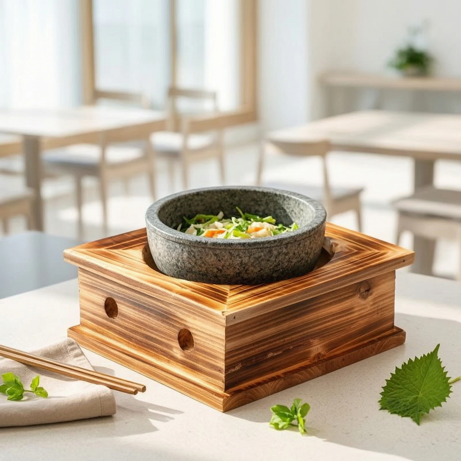 Korean Stone Pot Stand Heat-Resistant Bamboo Pot Stand Bowl Holder Raised Trivet Square for Restaurants, Table Service - view 4